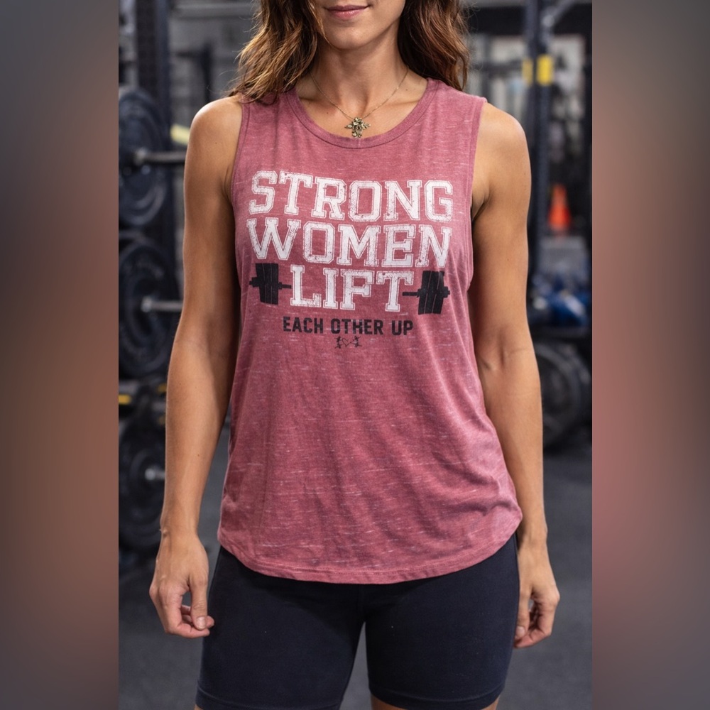 WOD Love Strong Women Lift Each Other Up Mauve Muscle Tank Tee Size Small